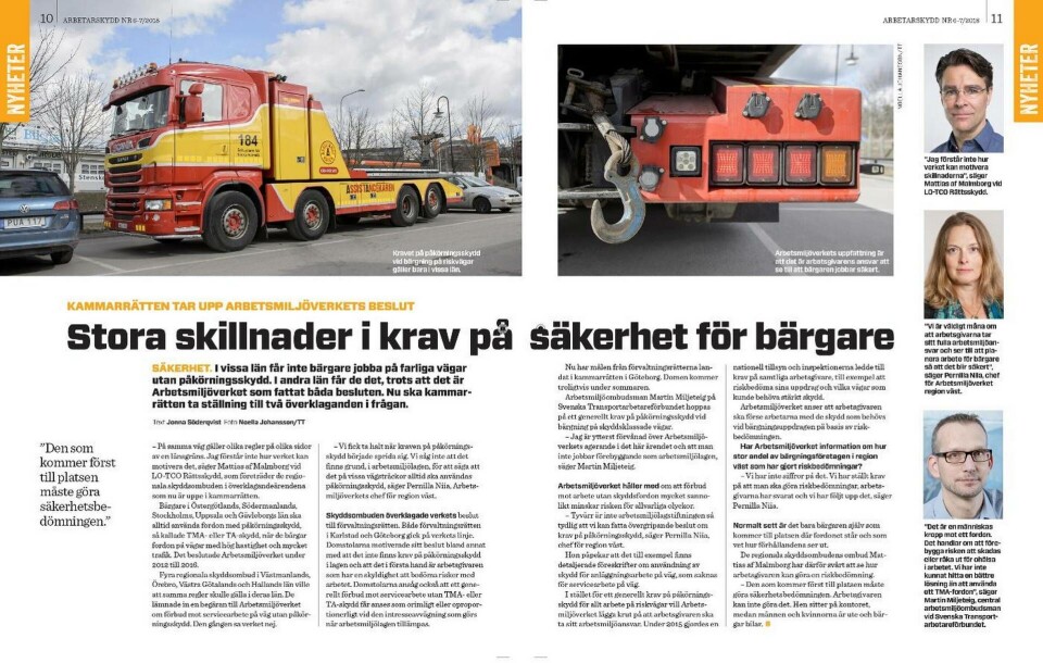 Arbetarskydd skrev redan i somras om skillnaderna i kraven på säkerhet för bärgarna. Ur Arbetarskydd 6/2018.