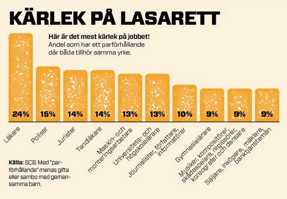 Kärlek på jobbet. Läkare, poliser och jurister toppar statistiken.